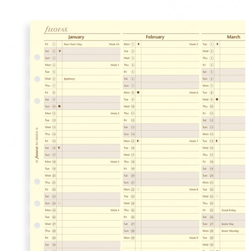 Year Planner Vertical Cotton Cream